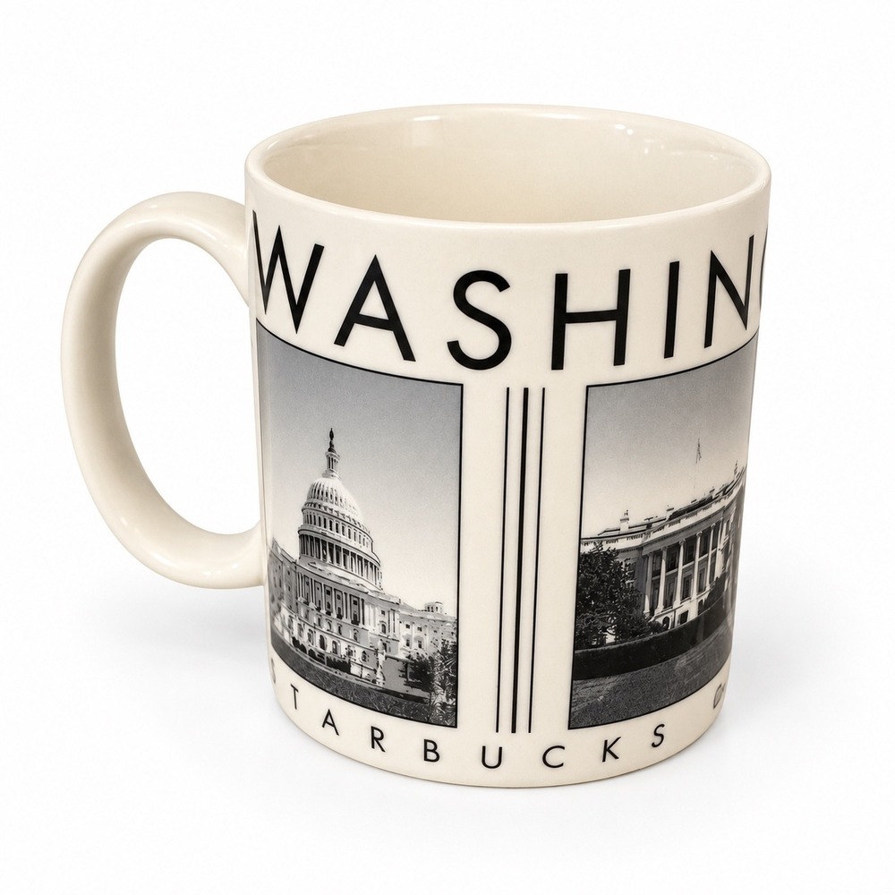 Starbucks Barista City Scenes Washington DC Coffee Mug 2005 Black White 18oz